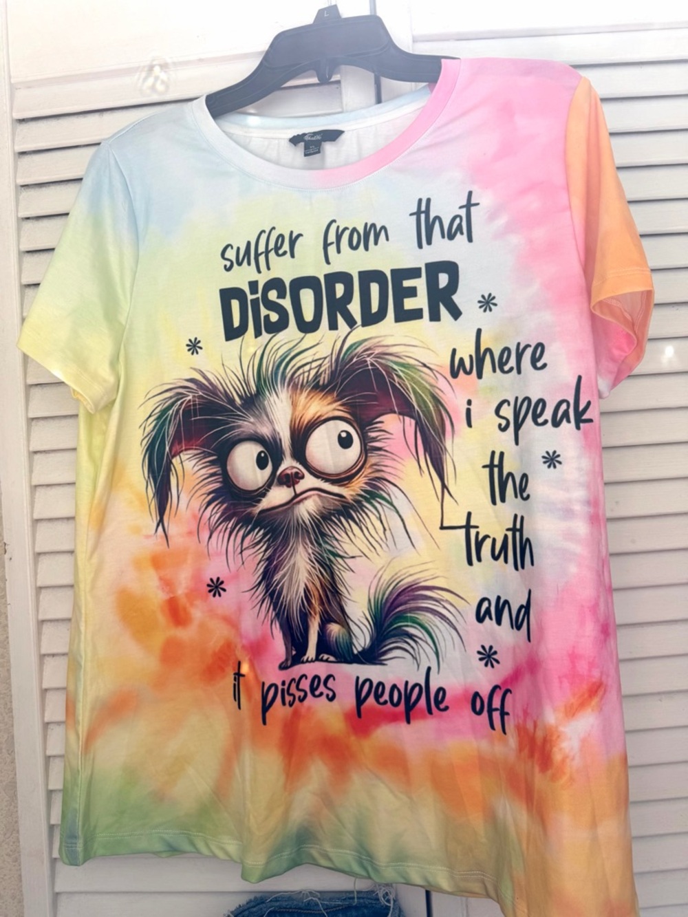 SHALLWE Women’s Short Sleeve Tie-Dye funny Graphic Tee with Playful Pup